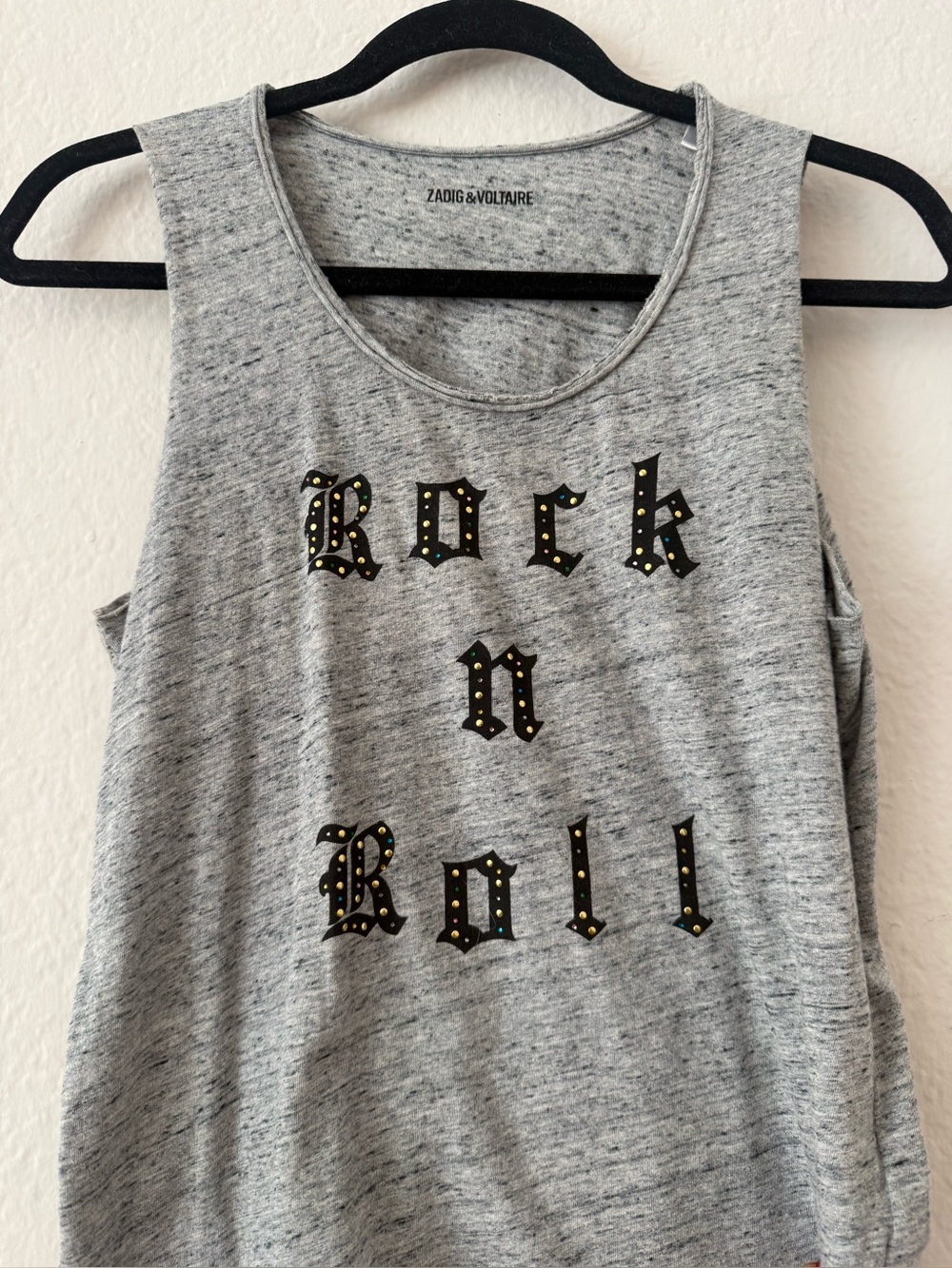 Zadig & Voltaire Gray Graphic Studded Tank